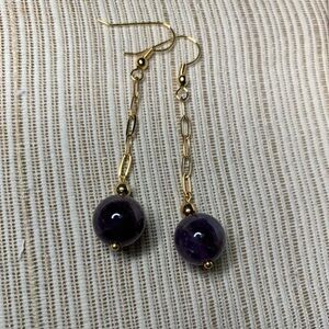 Artisan made amethyst earrings 18K gold plated paperclip chain NWT
